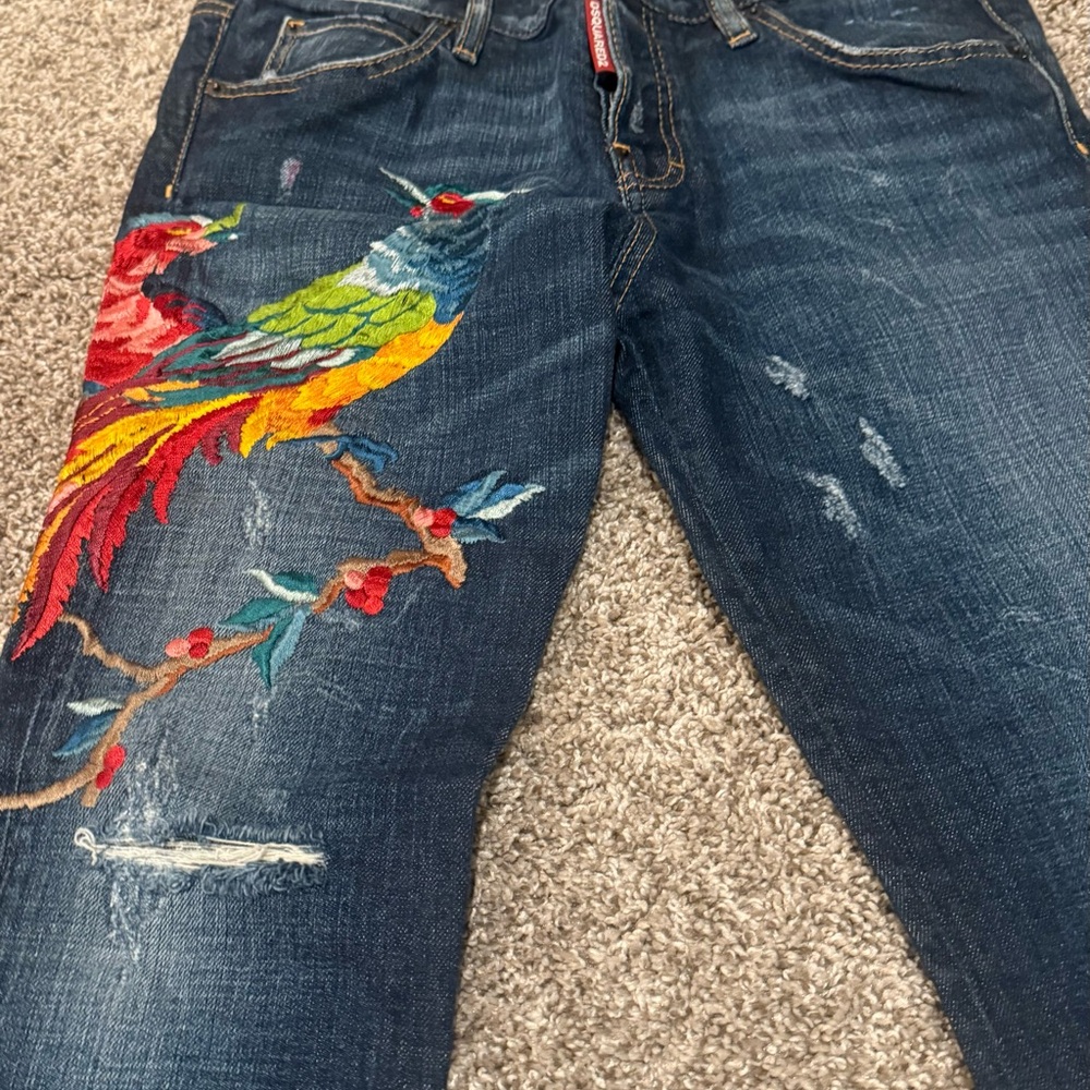 DSQUARED2 Women's Dark Blue Jeans with Colorful Embroidery - Picture 2 of 8